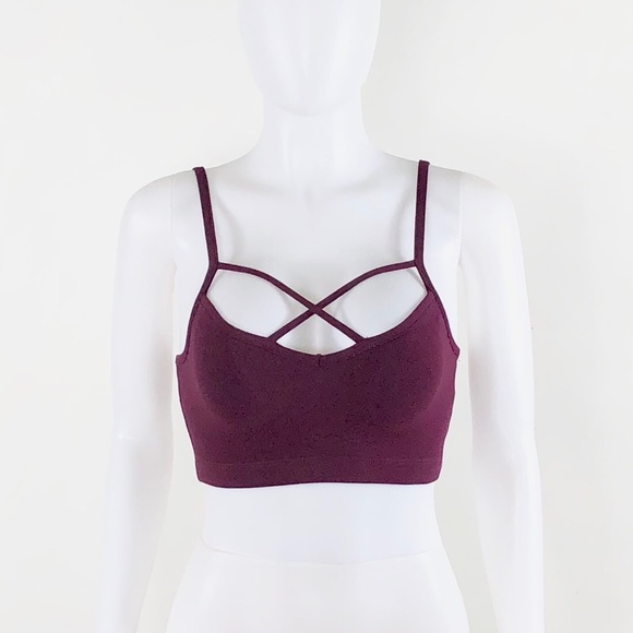 NWOT Wine Strappy Criss Cross Caged Bra Crop Top - Picture 3 of 7